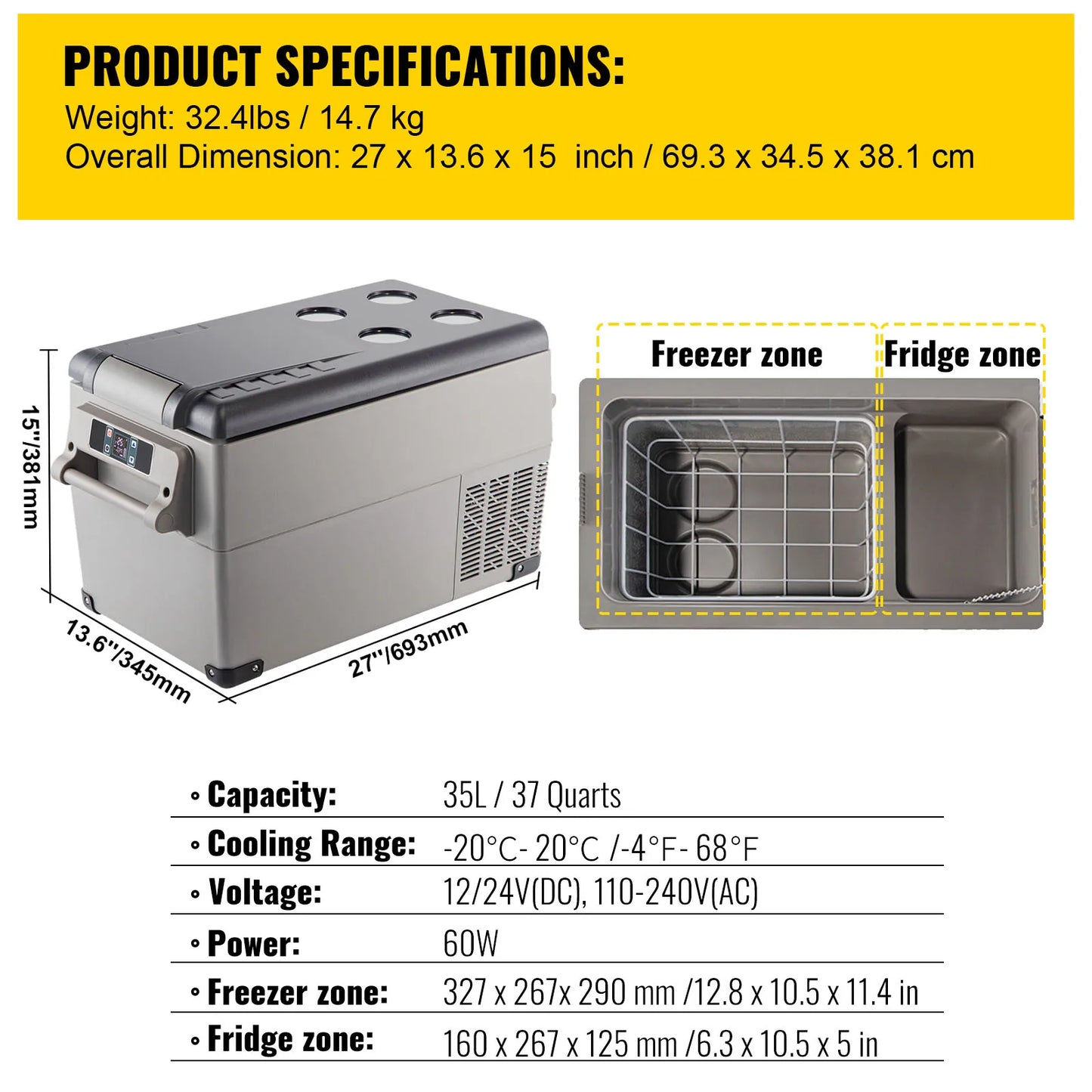 VEVOR Portable Car Refrigerator Mini Fridge Freezer For Camping