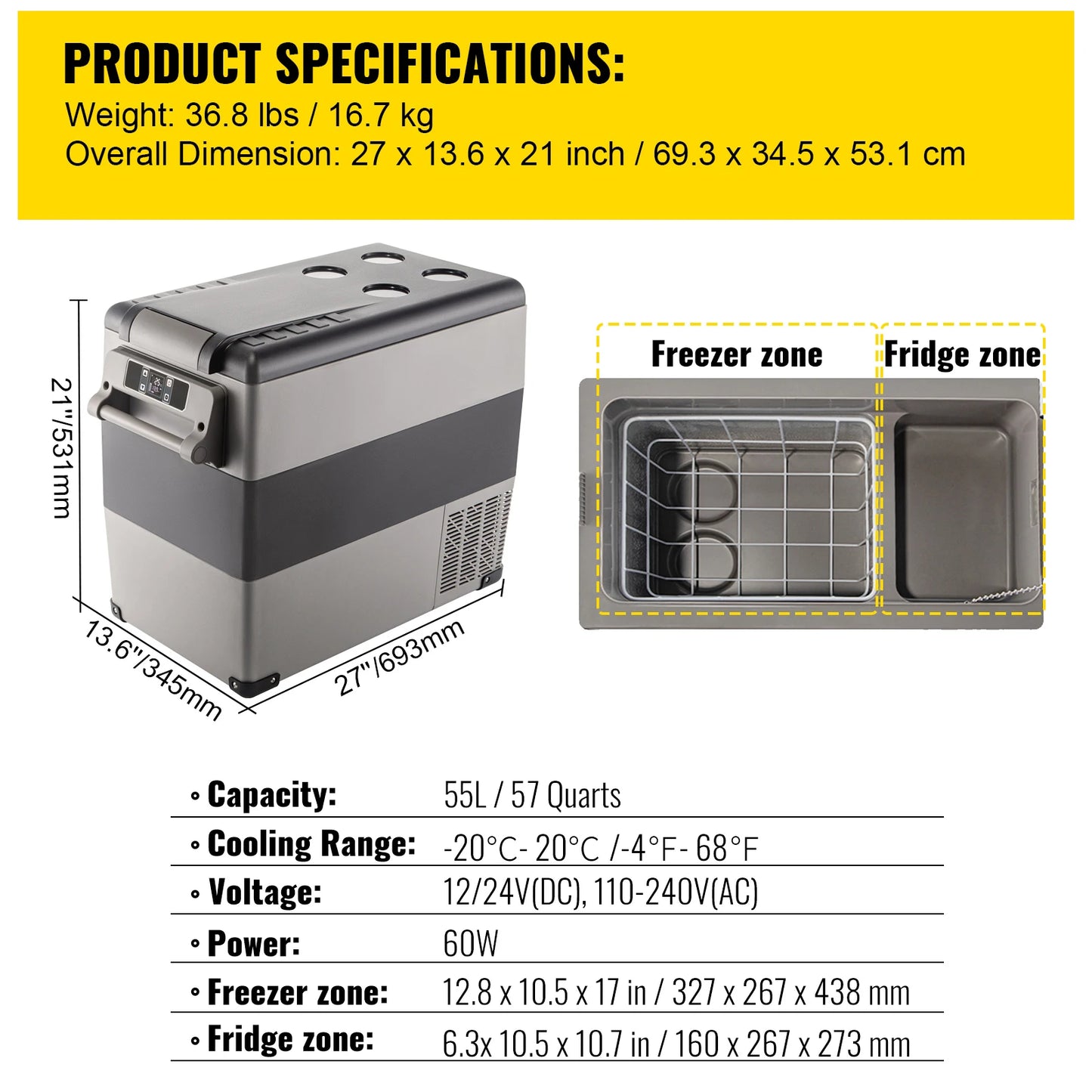 VEVOR Portable Car Refrigerator Mini Fridge Freezer For Camping