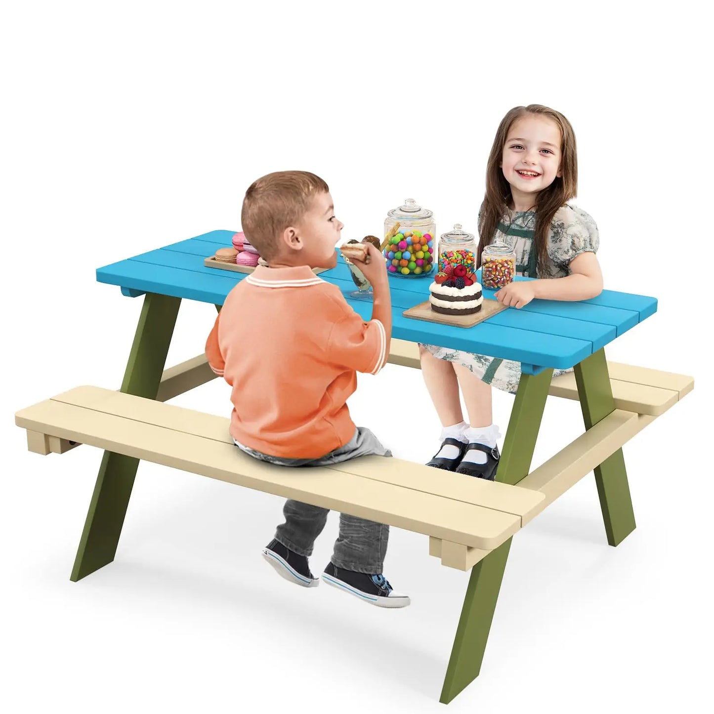 XIUWO Kids Picnic Table With Benches Outdoor Toddler Set