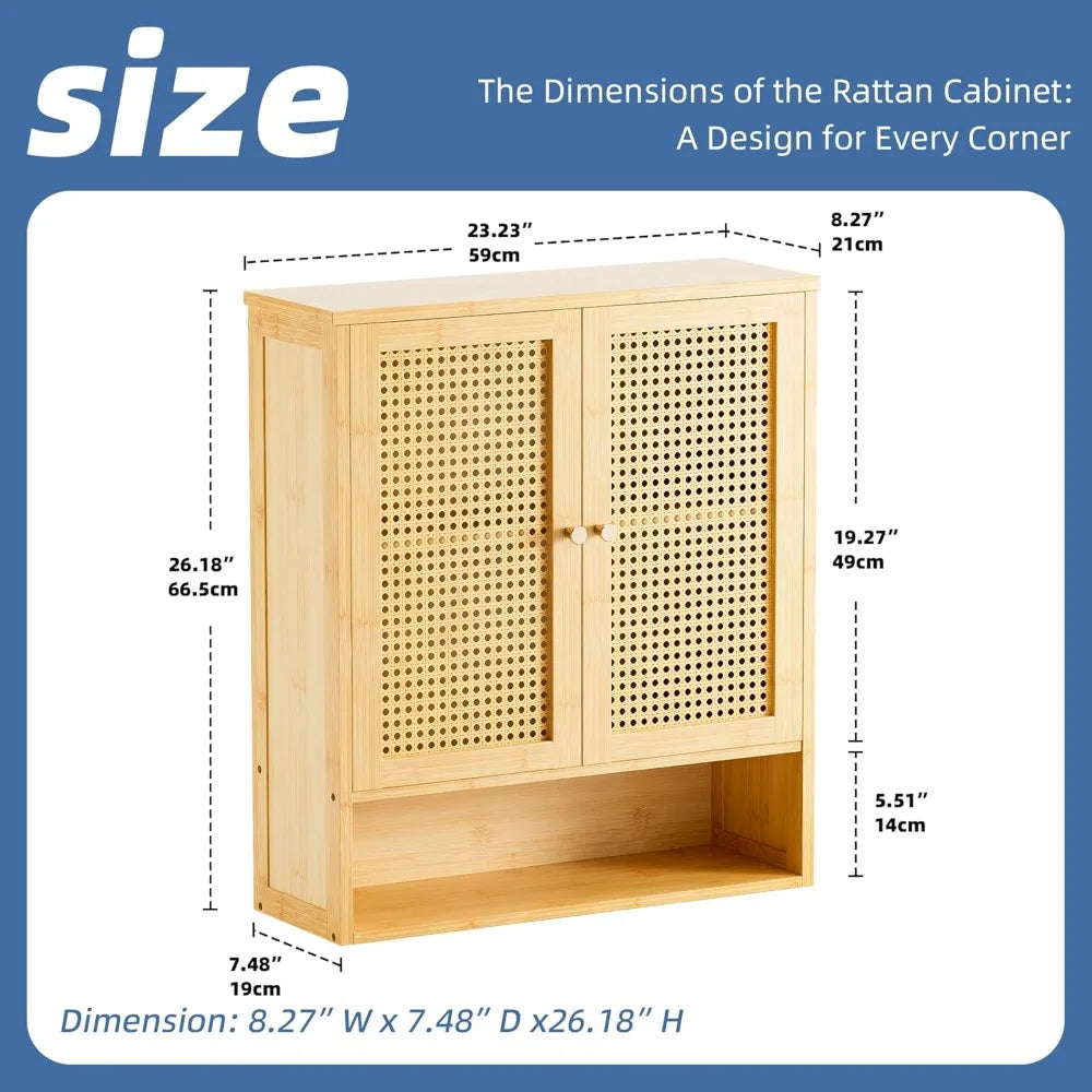 XIUWO Rattan Wall Mount Medicine Cabinet Over Toilet
