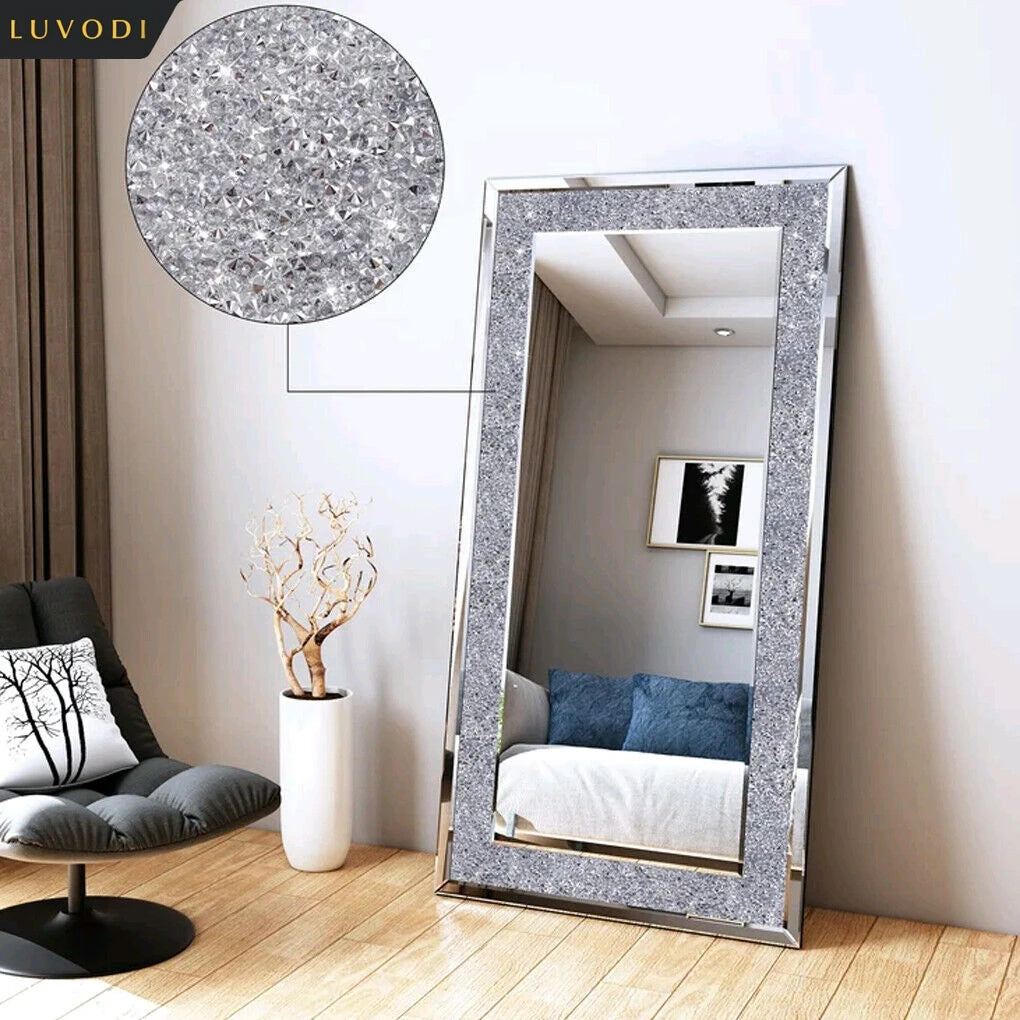 LUVODI Frameless Crystal Rhinestone Vanity Mirror Wall Mounted
