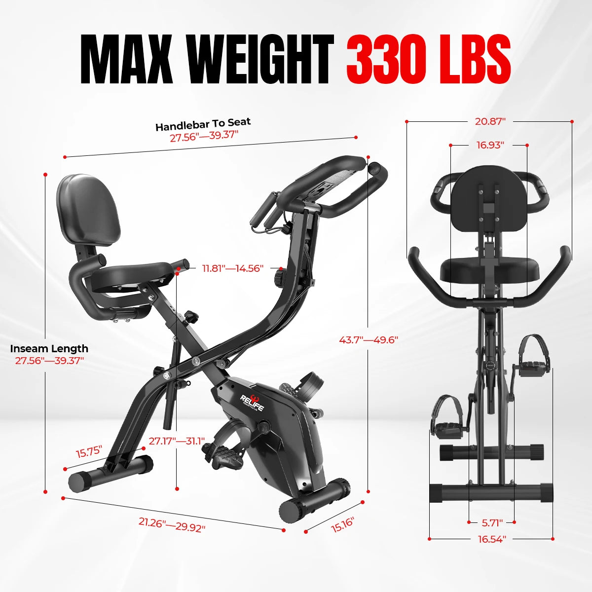 Relife 3 in 1 Folding Exercise Bike Foldable Stationary Bike Upright & Recumbent Cycling Trainer with Arm Resistance Bands LCD Monitor 10 Level Resistance Adjustable Seat Backrest Home Indoor Workout Fitness Machine for Adult