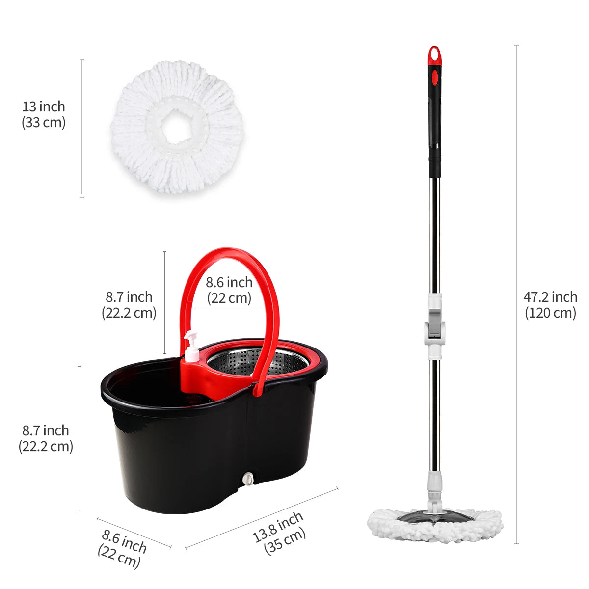 Mop Bucket Set 360 Degree Spin Mop System 3 Heads