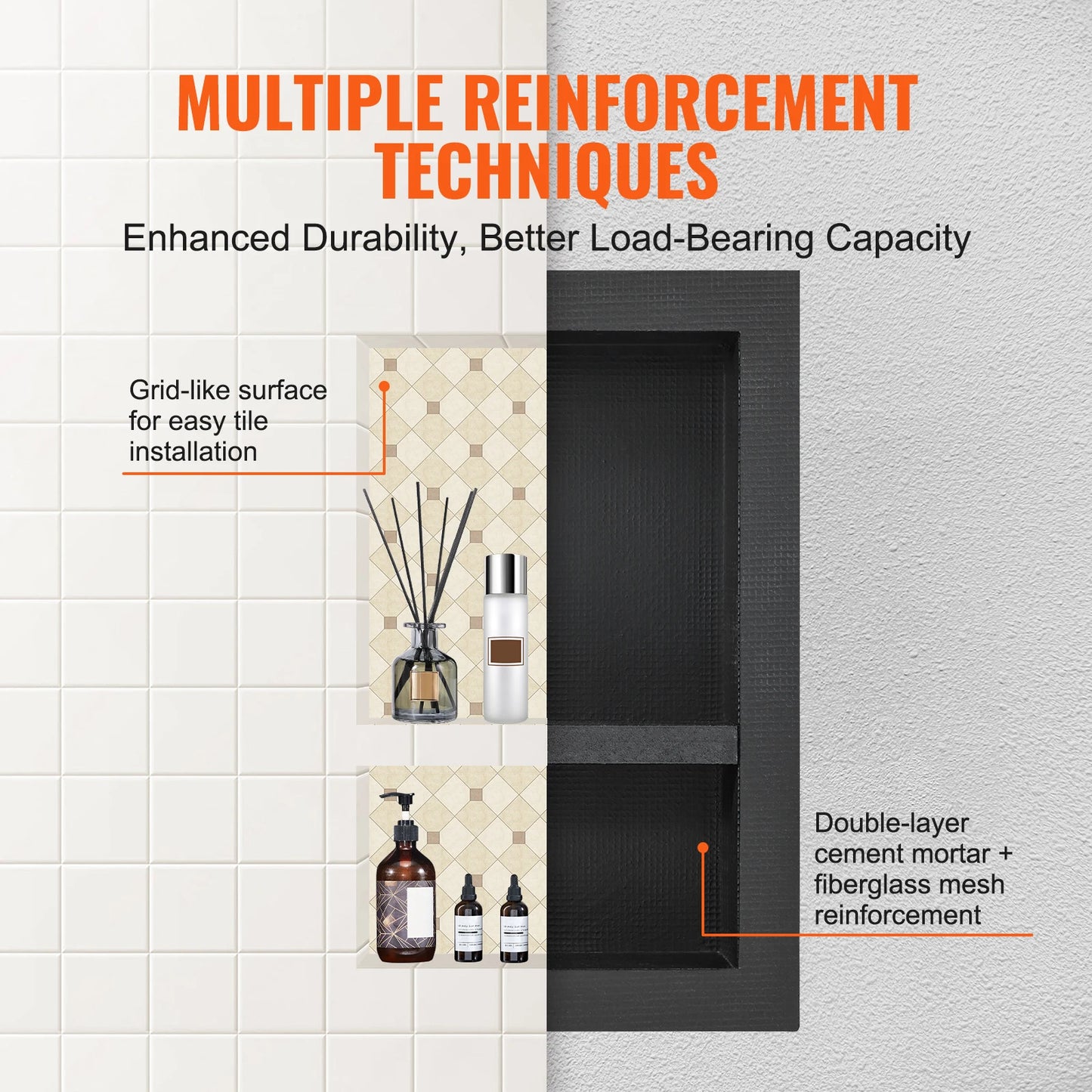 Shower Niche Organizer Dual Tier Recessed Shelf Tile Ready
