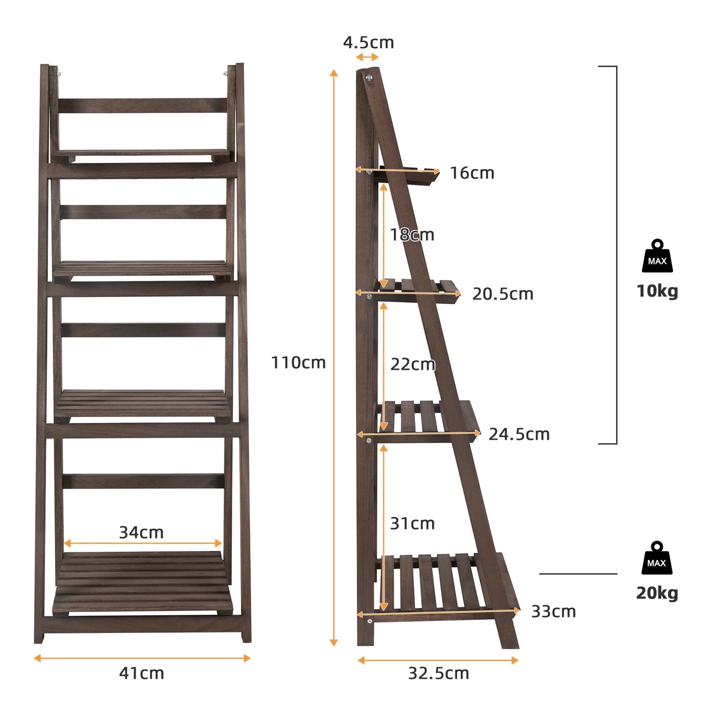 Folding Four Tier Ladder Shelf Wooden Indoor Display Rack