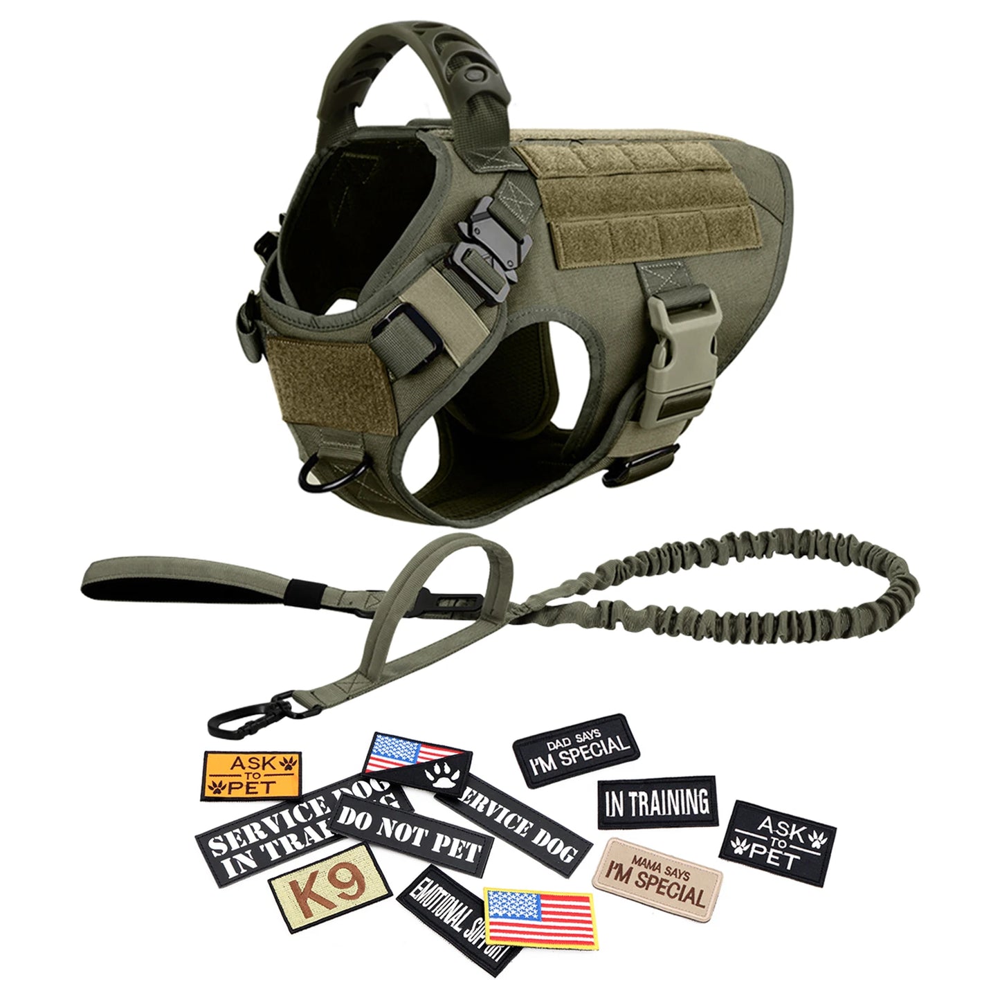 PETRAVEL Military Dog Harness Vest Set With Leash Patches