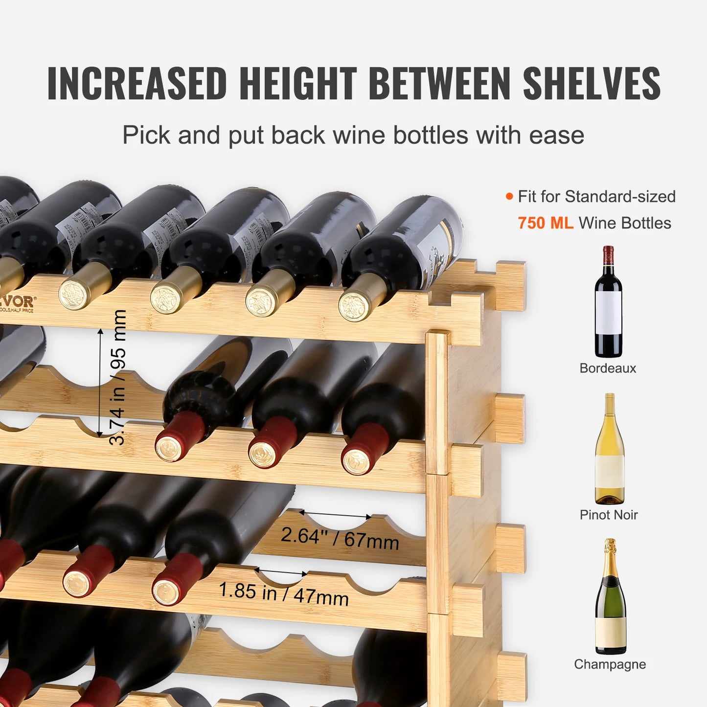 SucceBuy Bamboo Stackable Wine Rack For Free Standing Storage
