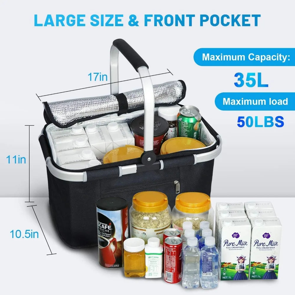 NBVCX Insulated Picnic Basket With Double Layer Pockets And Leakproof