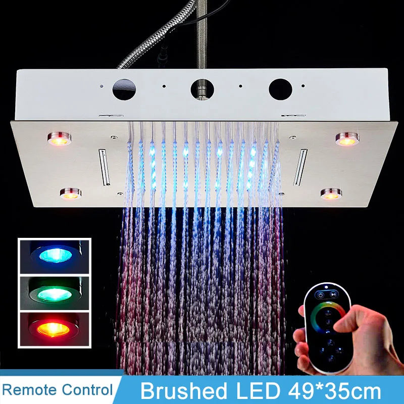 Luxury Brushed Nickel/Chrome/Black LED 16inch Rainfall Shower Head Stainless Steel Square Color Changing Lights Showerhead