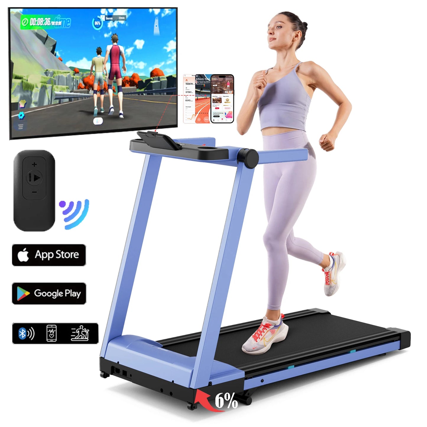 Foldable Incline Treadmill With Bluetooth Touch Screen 350 LBS Capacity