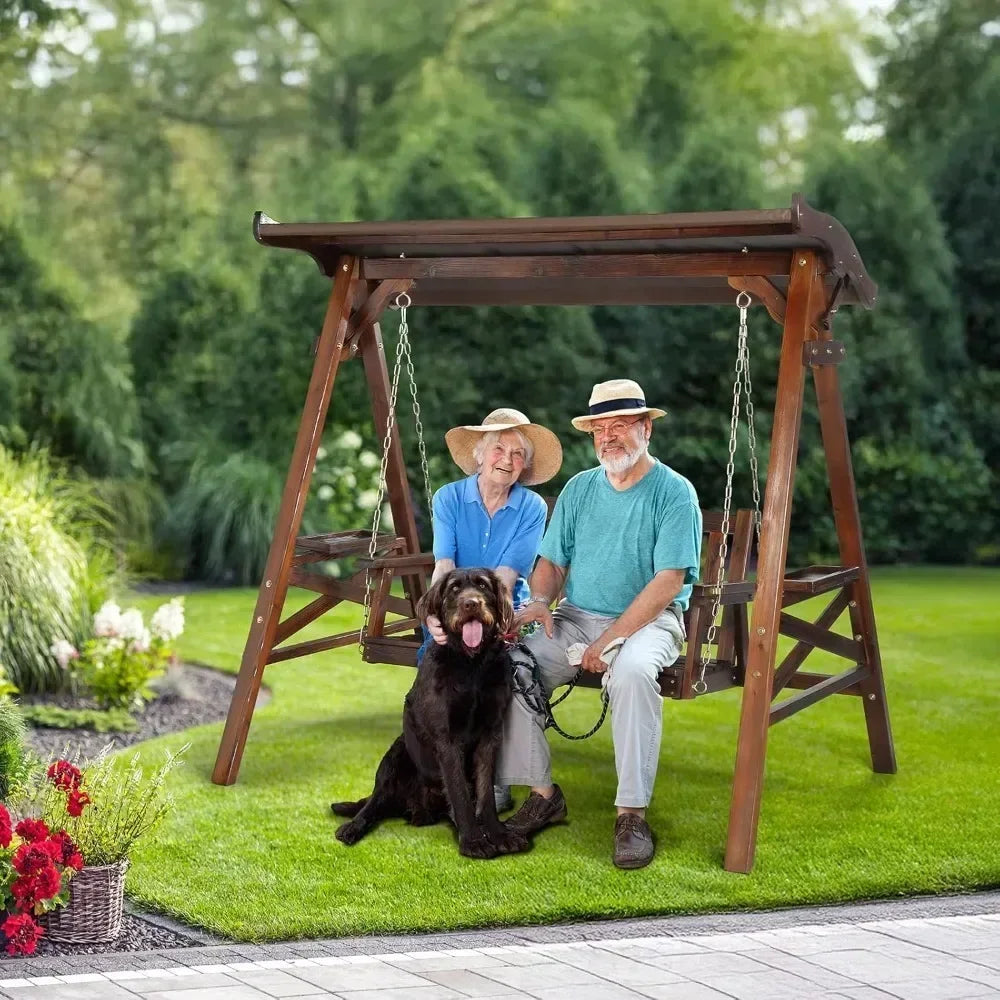 Weather-Resistant Outdoor Swing With Stand And Canopy For Adults Drink Holder