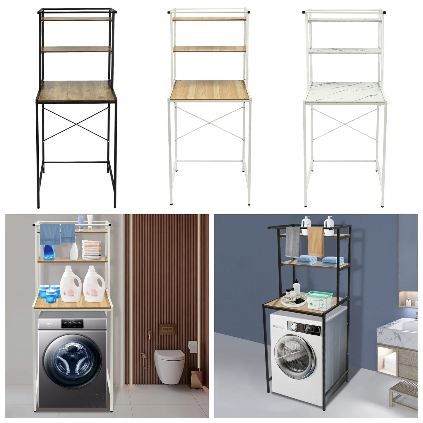 Triple Tier Washer And Dryer Storage Shelf Over Washing Machine