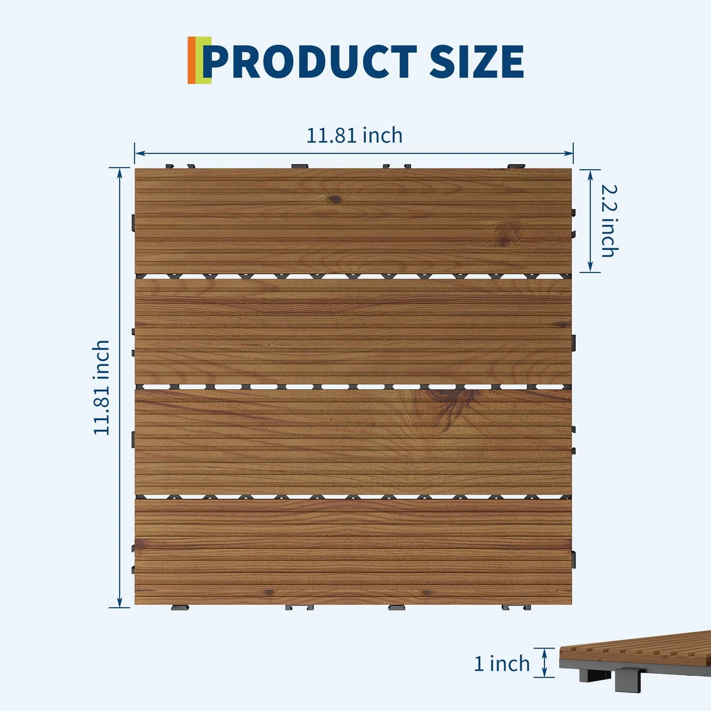 HiMISS Wood Deck Tiles Interlocking Patio Flooring Non-Slip Water-Resistant