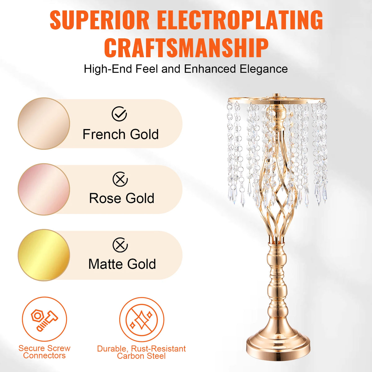 SucceBuy Tall Crystal Wedding Flower Stand Metal Wedding Centerpiece Vase Gold Flower Holders Floral Display Rack for Wedding
