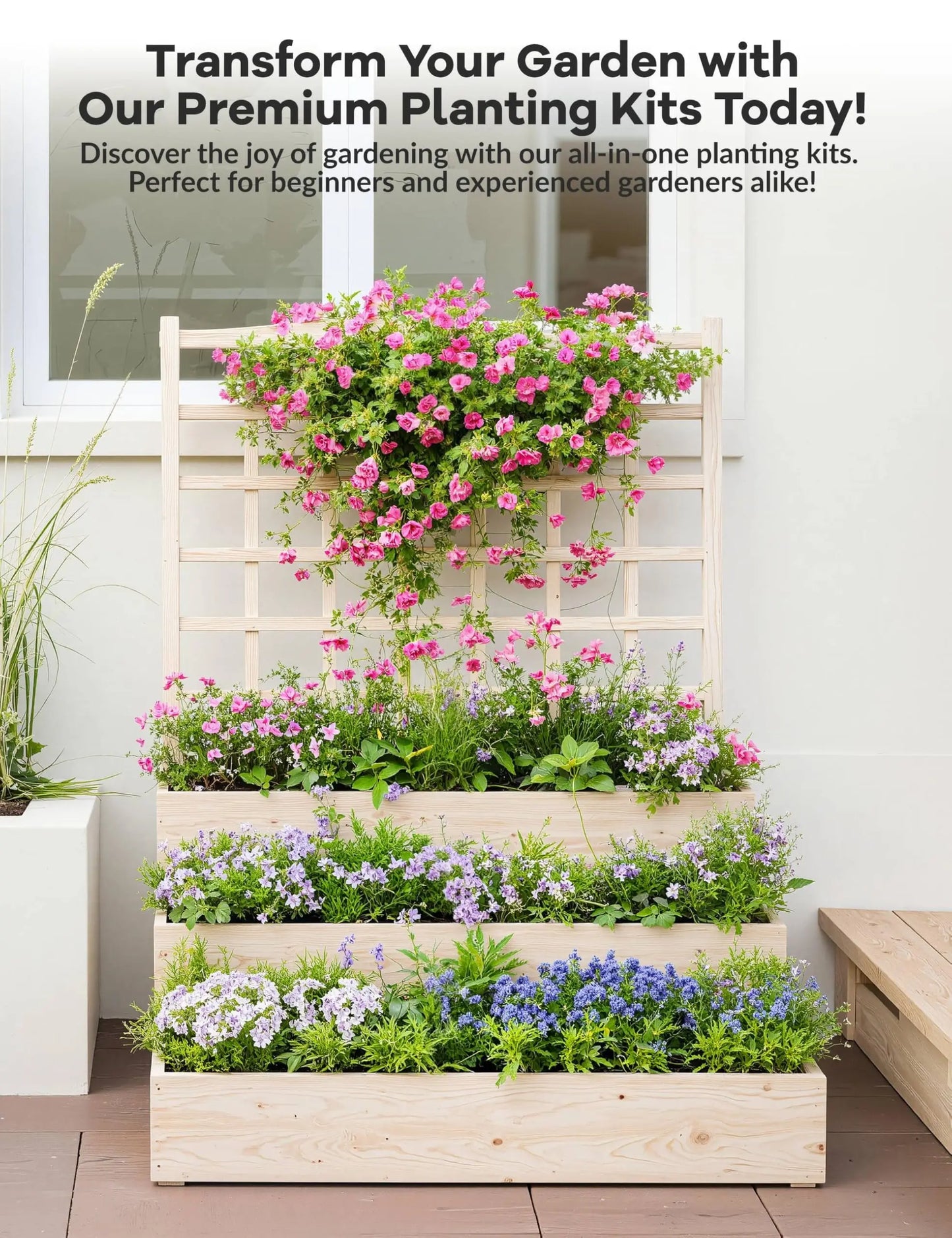 HiMISS 3 Tier Elevated Garden Bed With Trellis For Vegetables