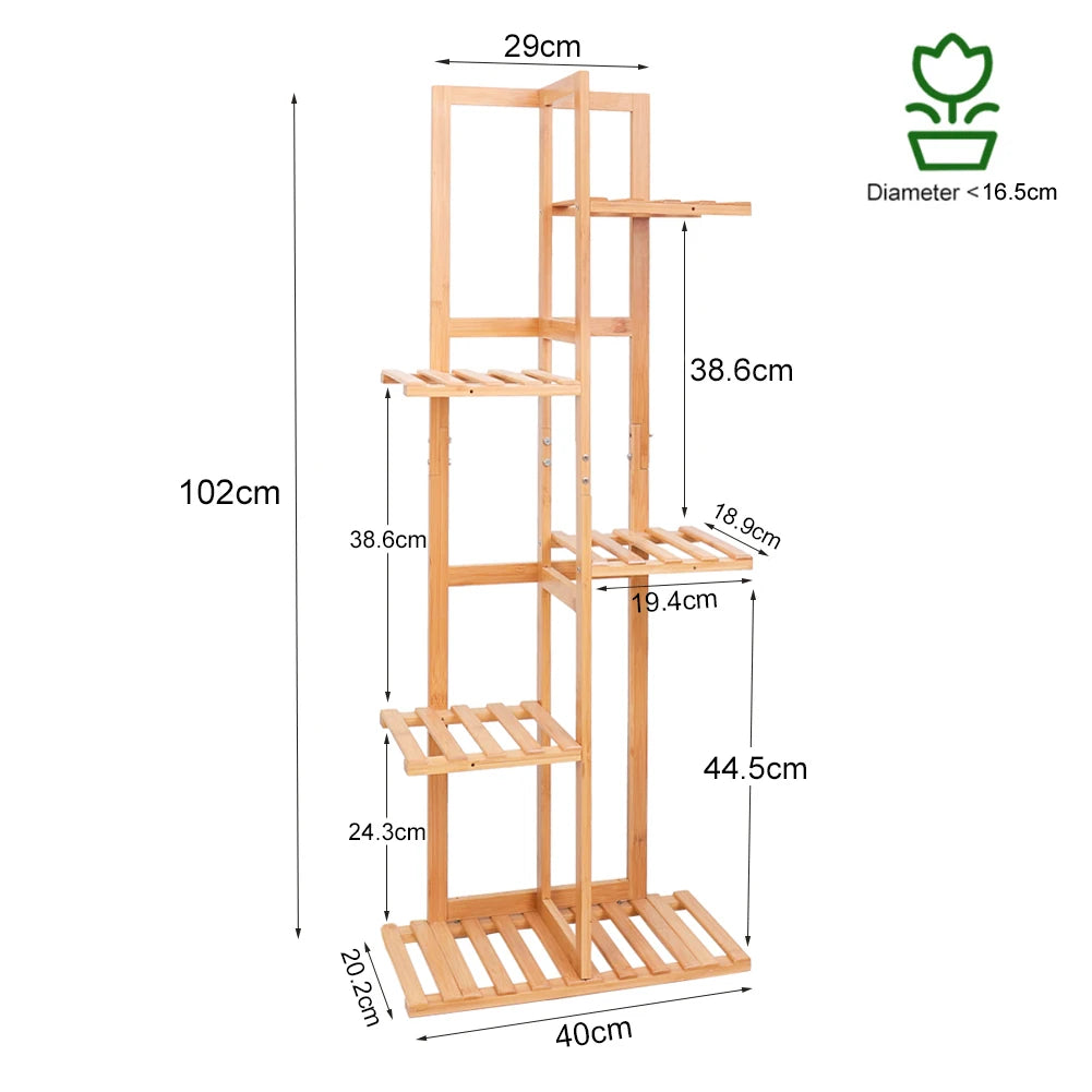 Six Tier Bamboo Plant Stand for Indoor and Outdoor Display