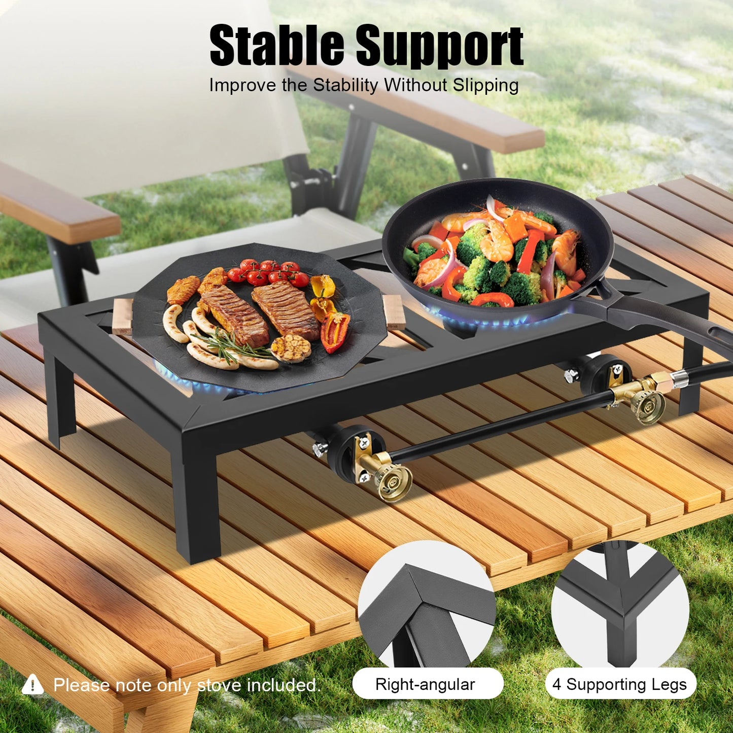 Portable 8000W Outdoor Double Burner Gas Stove With Regulator