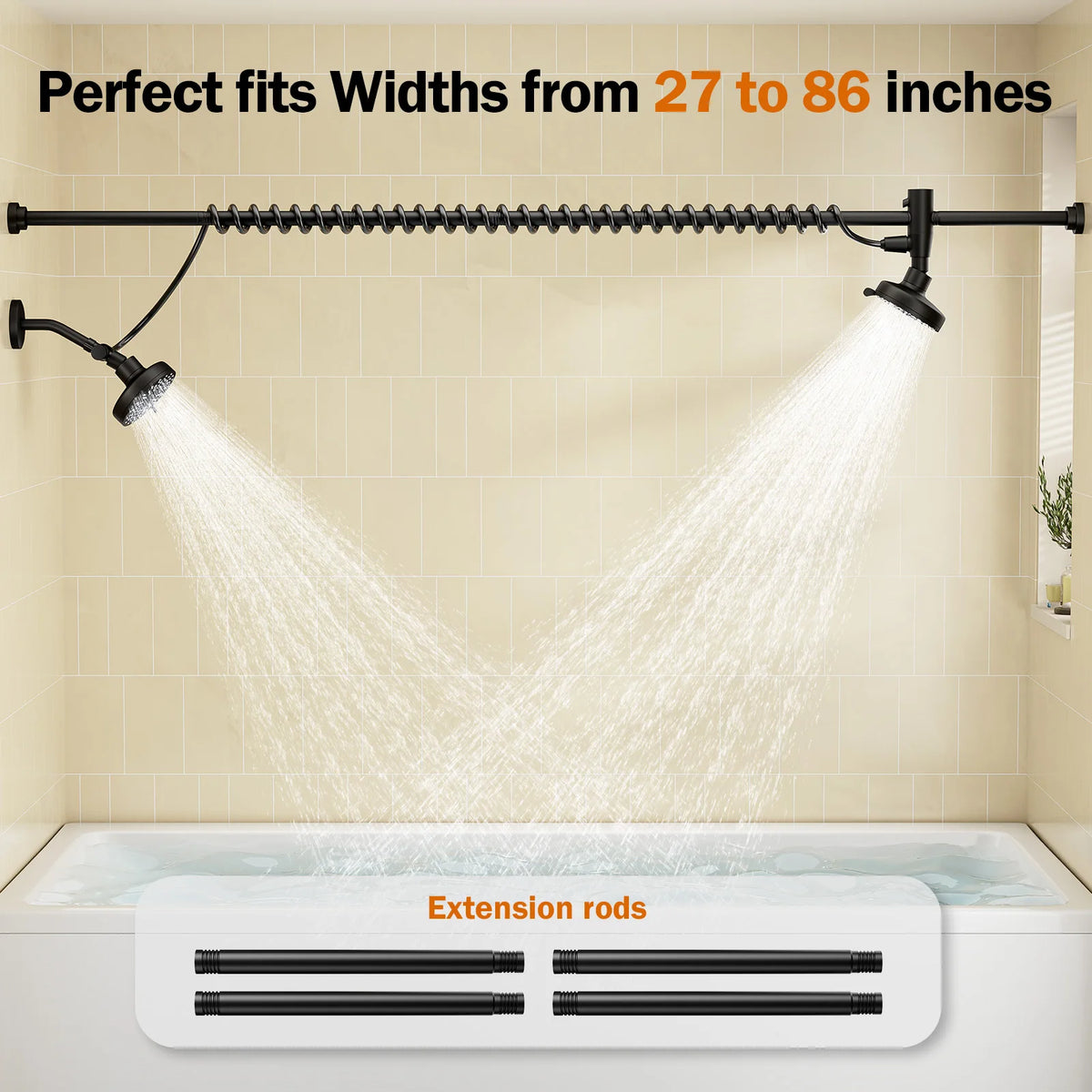 Tandem Dual Shower Head For Couples With Adjustable Slider