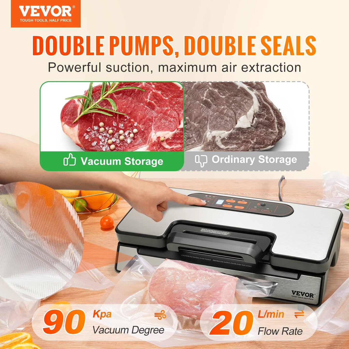 SucceBuy Vacuum Sealer 130W 90KPa With Free Vacuum Bags