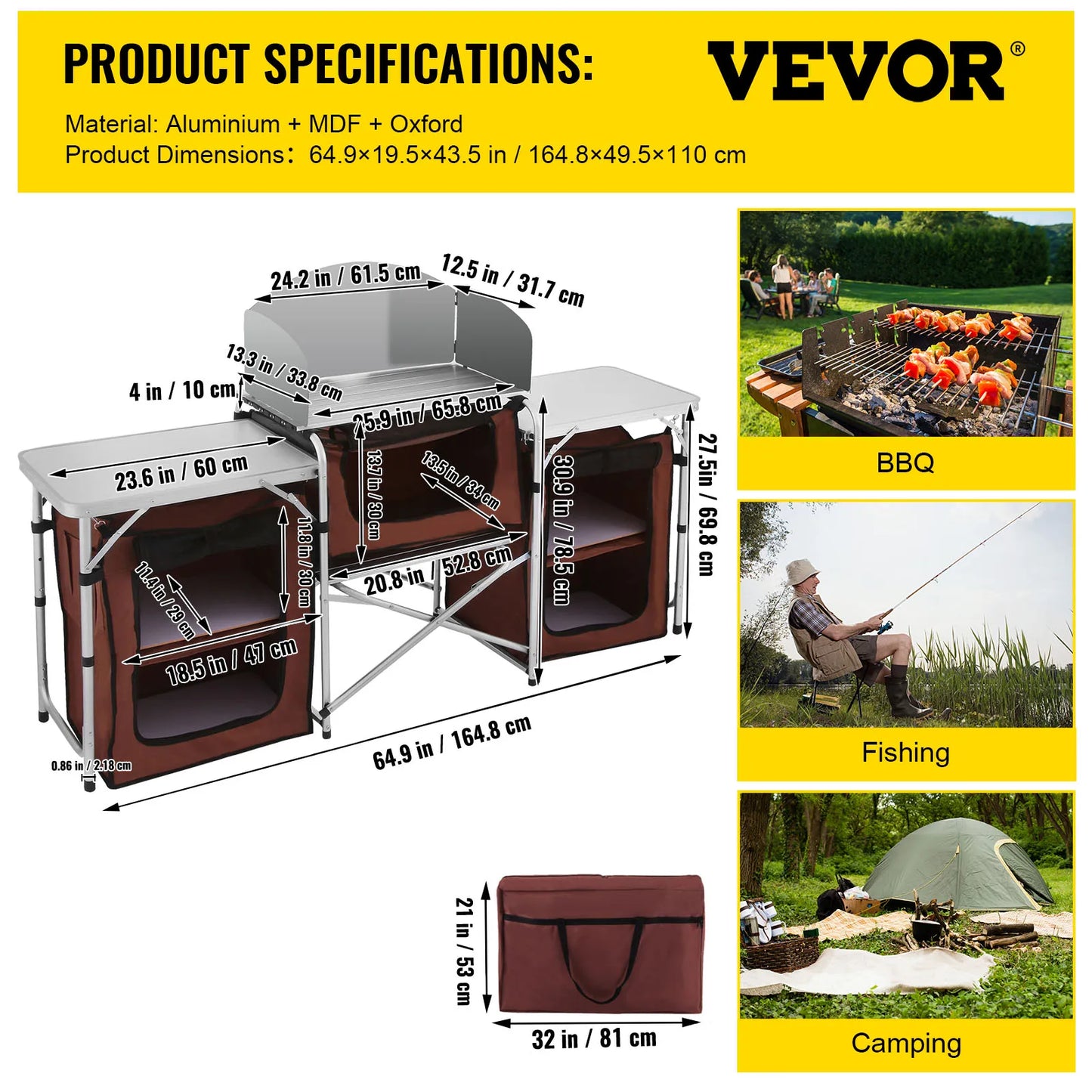 Succebuy Foldable Camping Kitchen Table Cabinet With X Shaped Aluminum Bracket