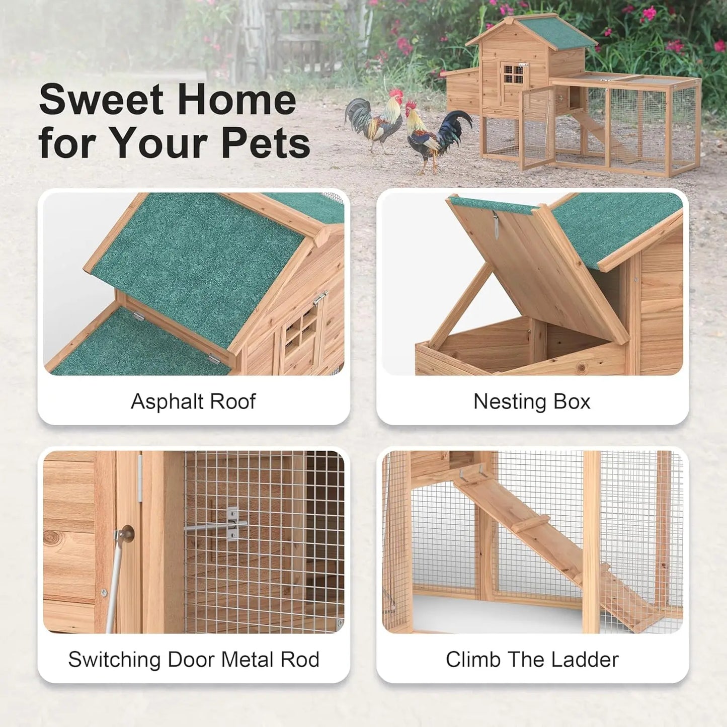 Outdoor Chicken Coop For 2 To 4 Chickens Wooden Hen House With Ramp