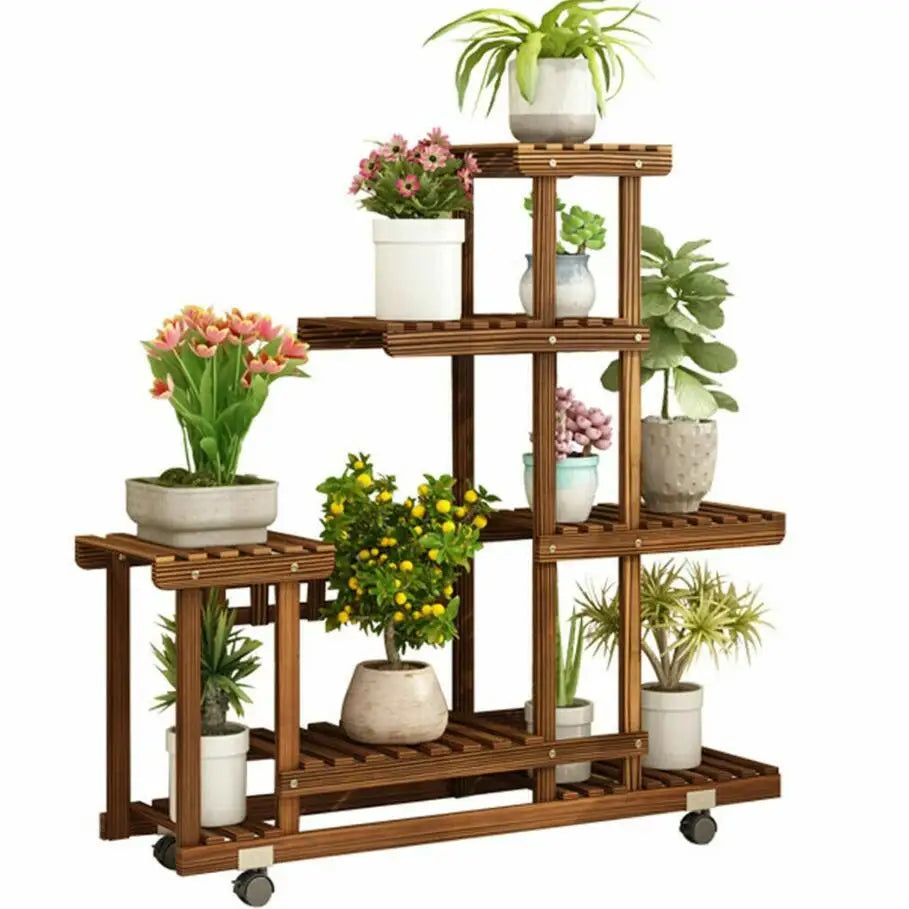 Wisfor Multi-Layer Wood Plant Stand Rack With Rolling Wheels