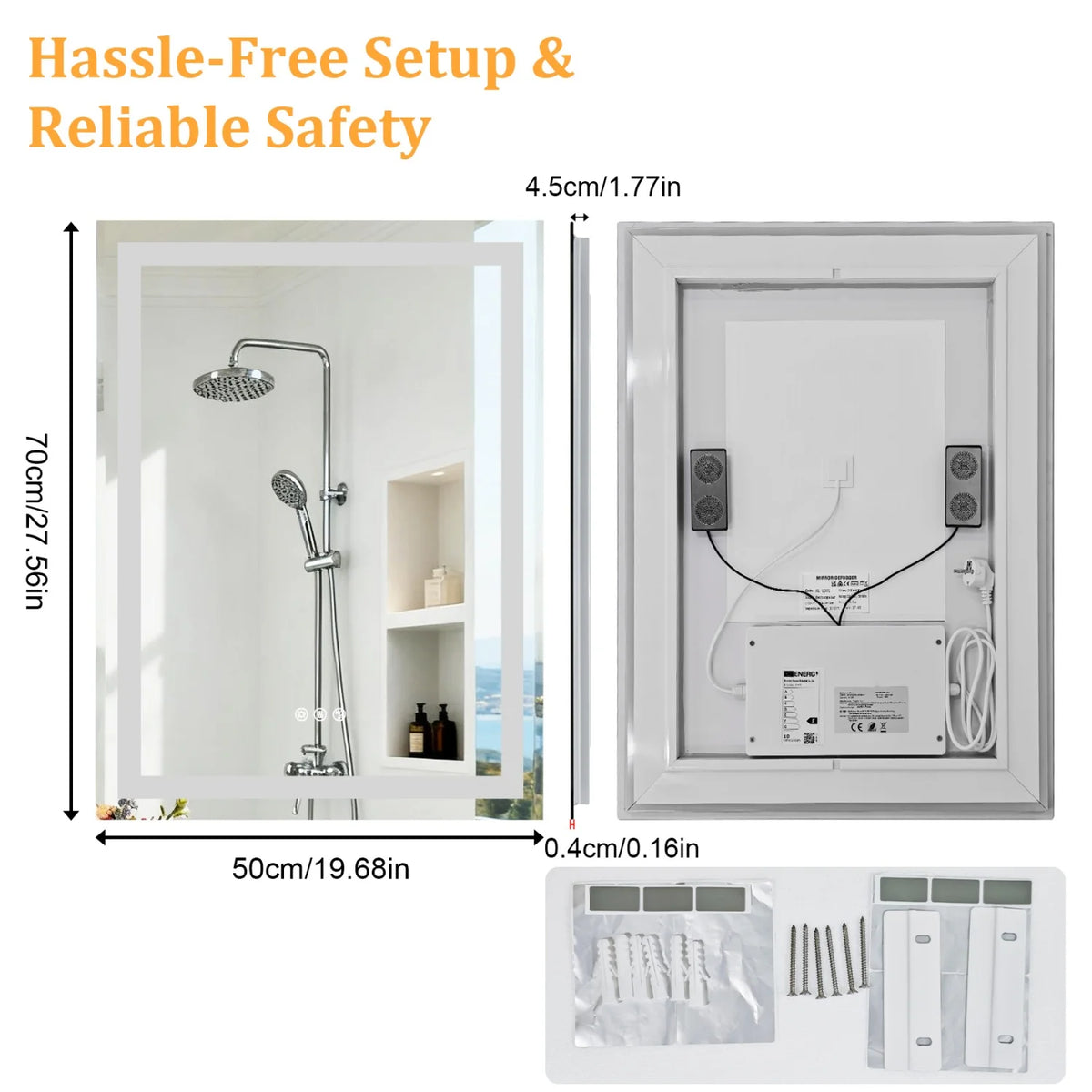 50/60/100/120cm LED Bathroom Mirror Built-in Bluetooth Speaker Anti-Fog Dimmable Backlit Lighted Vanity Makeup Waterproof