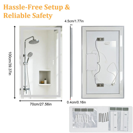 50/60/100/120cm LED Bathroom Mirror Built-in Bluetooth Speaker Anti-Fog Dimmable Backlit Lighted Vanity Makeup Waterproof