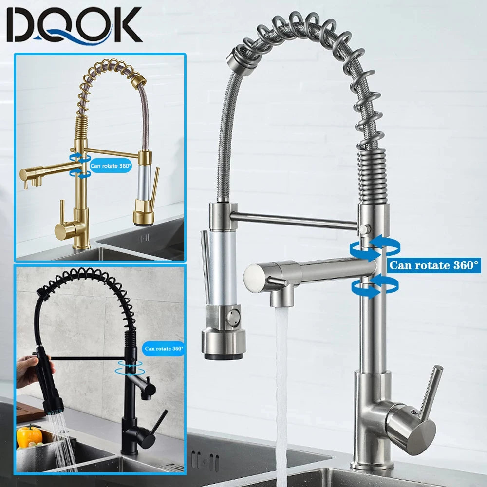 DQOK Dual-Handle Pull-Down Kitchen Faucet Deck Mounted