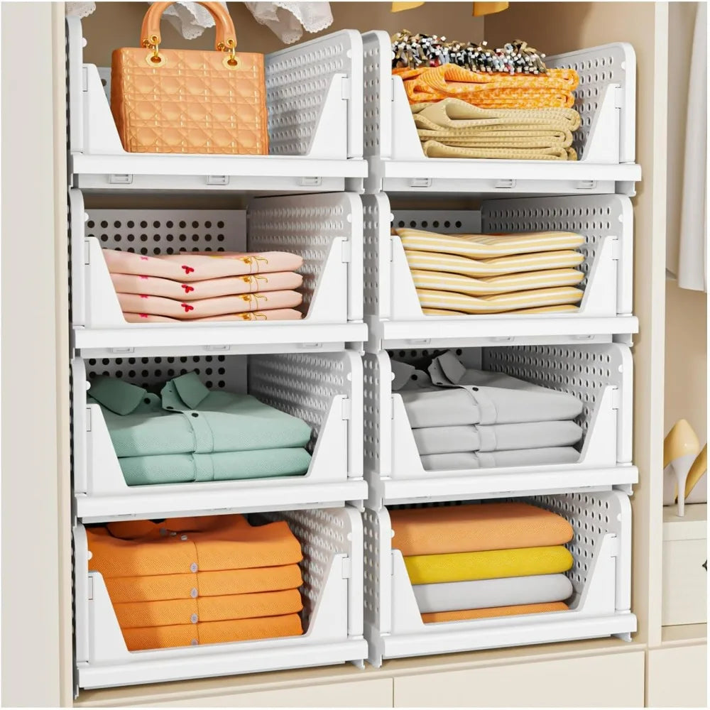 SNSLXH 5 Pack Stackable Closet Storage Basket Multifunctional & Foldable Closet Organizer for Bathroom Kitchen Laundry Room