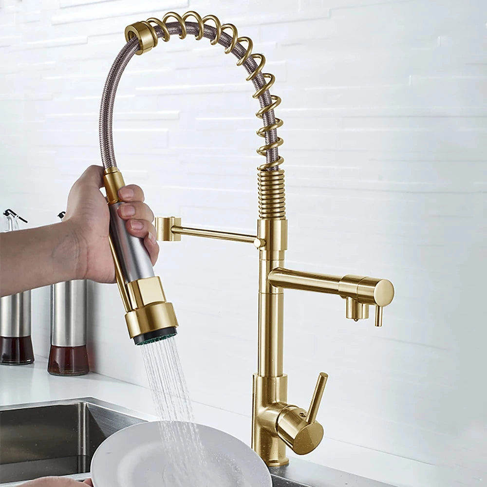 DQOK Dual-Handle Pull-Down Kitchen Faucet Deck Mounted