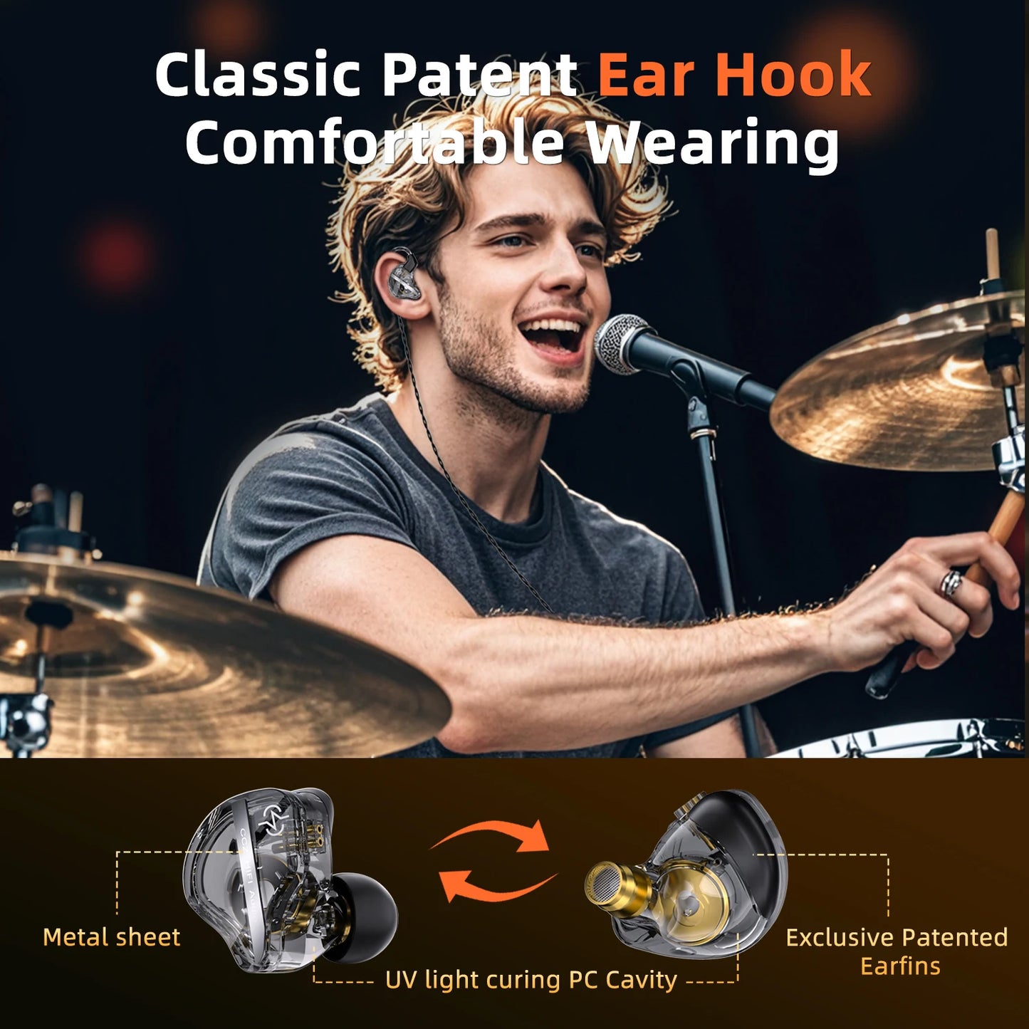 CCZ DC01 Pro Wired IEM Earphones, Powerful Bass Single Dynamic Driver In Ear Monitor, Comfortable Patented Ear Hook for Gaming Musicians Podcast Recording