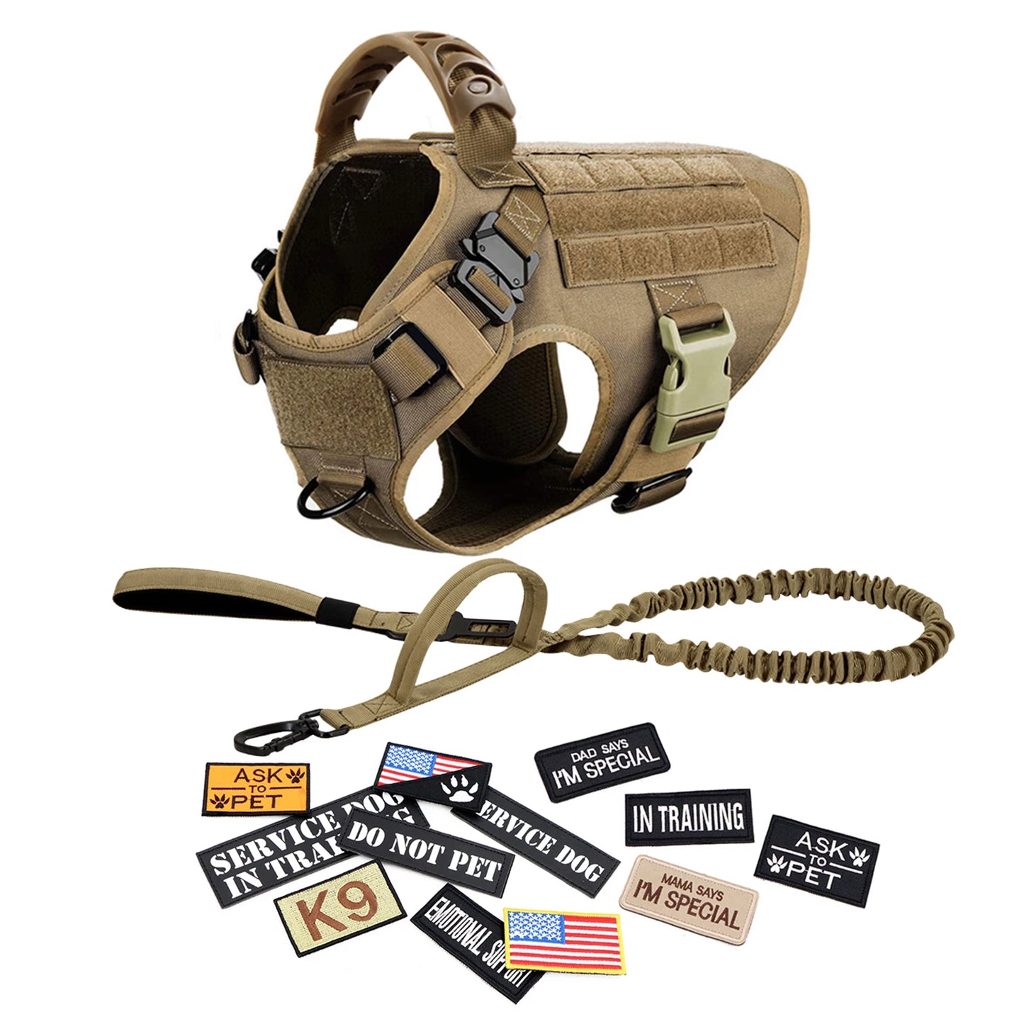 PETRAVEL Military Dog Harness Vest Set With Leash Patches