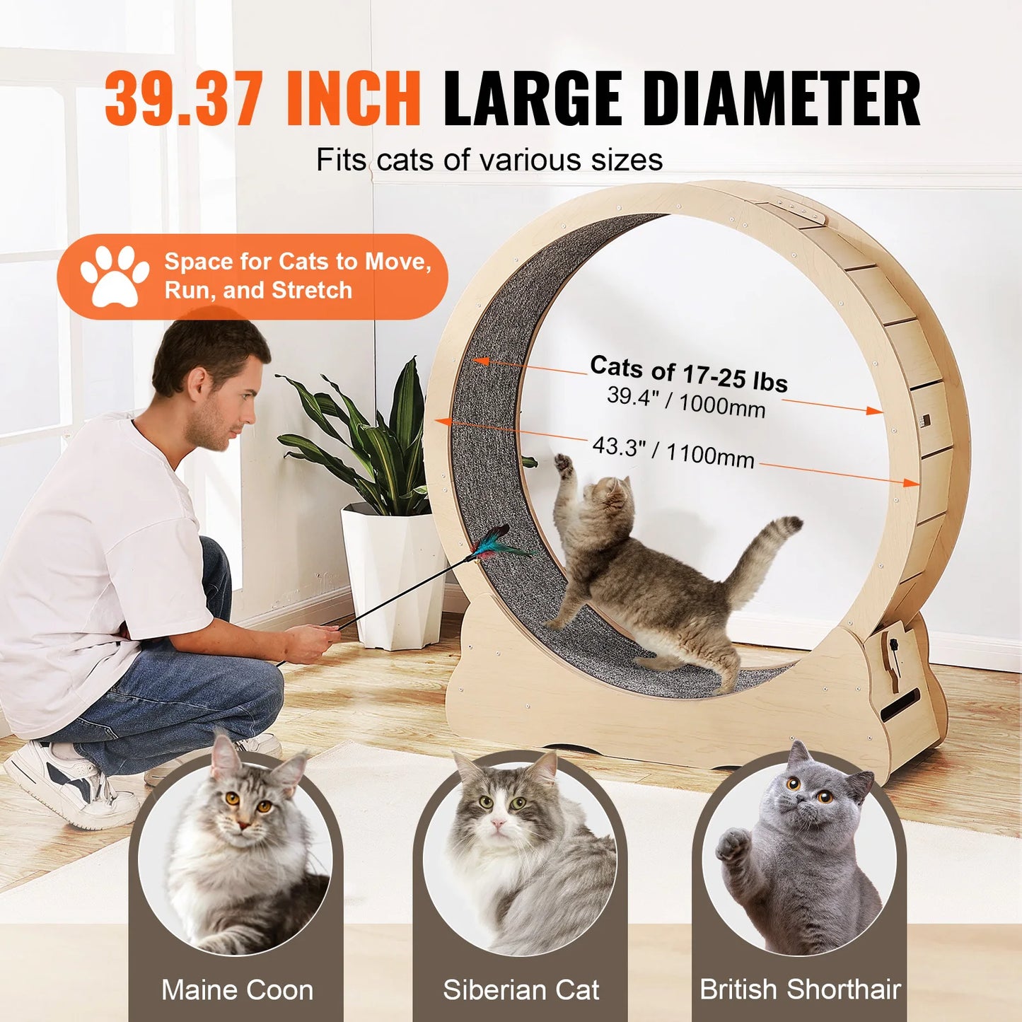 SucceBuy Wooden Cat Exercise Wheel For Indoor Cats With Detachable Carpet