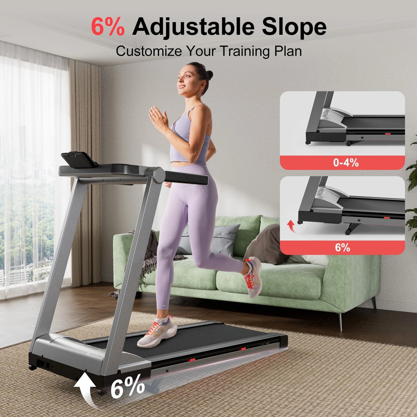 Foldable Incline Treadmill With Bluetooth Touch Screen 350 LBS Capacity