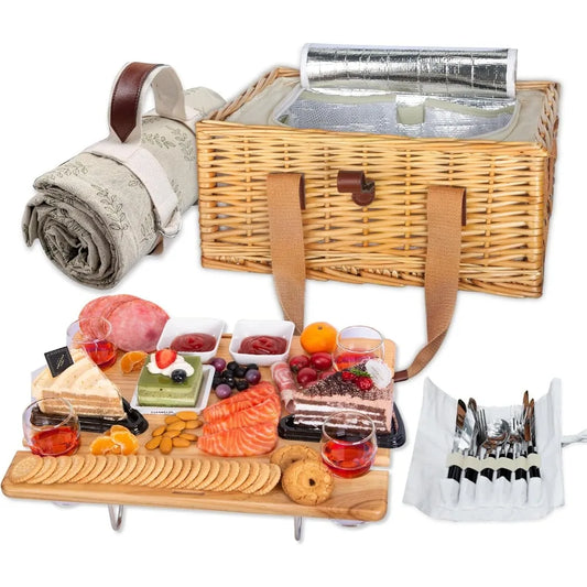 NBVCX Wicker Picnic Basket For Four With Insulated Cooler