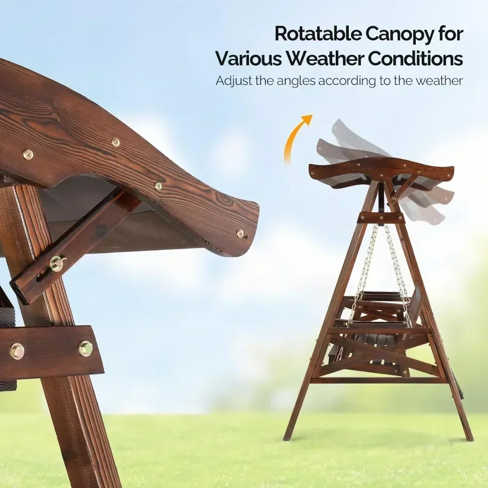 Weather-Resistant Outdoor Swing With Stand And Canopy For Adults Drink Holder