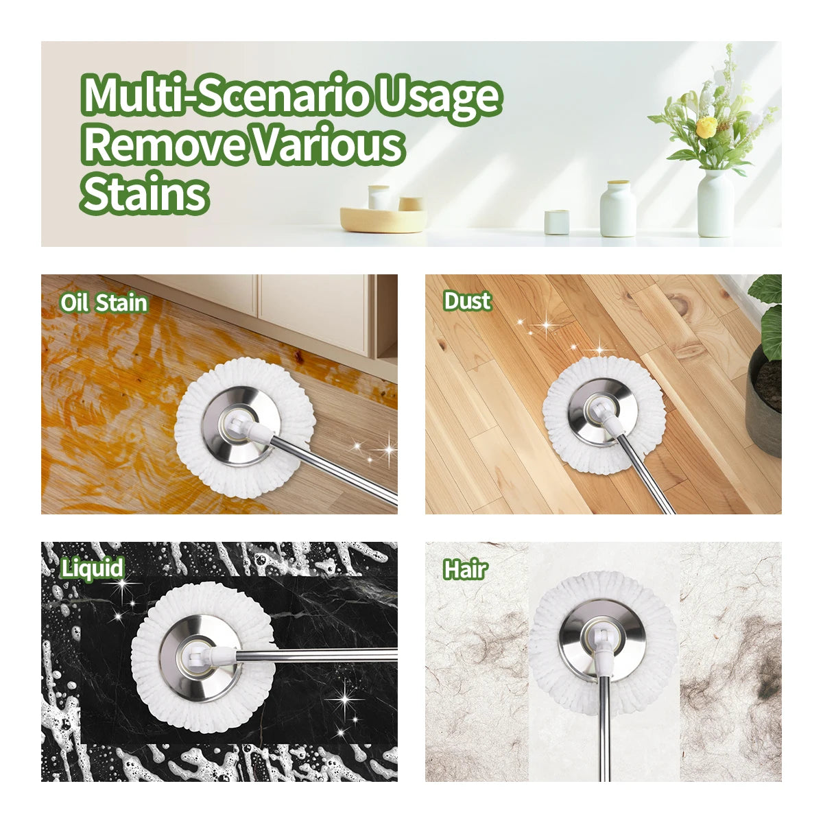 Mop Bucket Set 360 Degree Spin Mop System 3 Heads