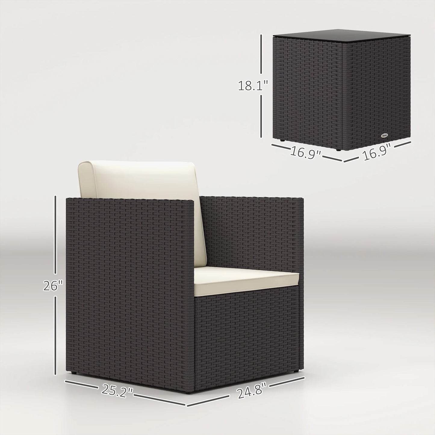 3 Piece Patio Furniture Set, Folding Wicker Bistro Set, Brown