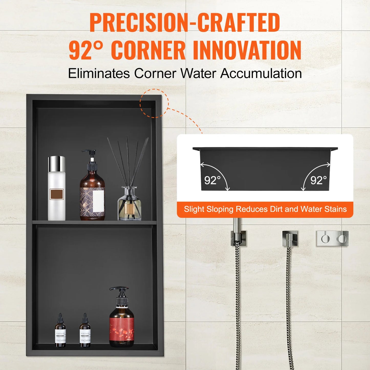 SucceBuy No Tile Stainless Steel Shower Niche With Double Shelves
