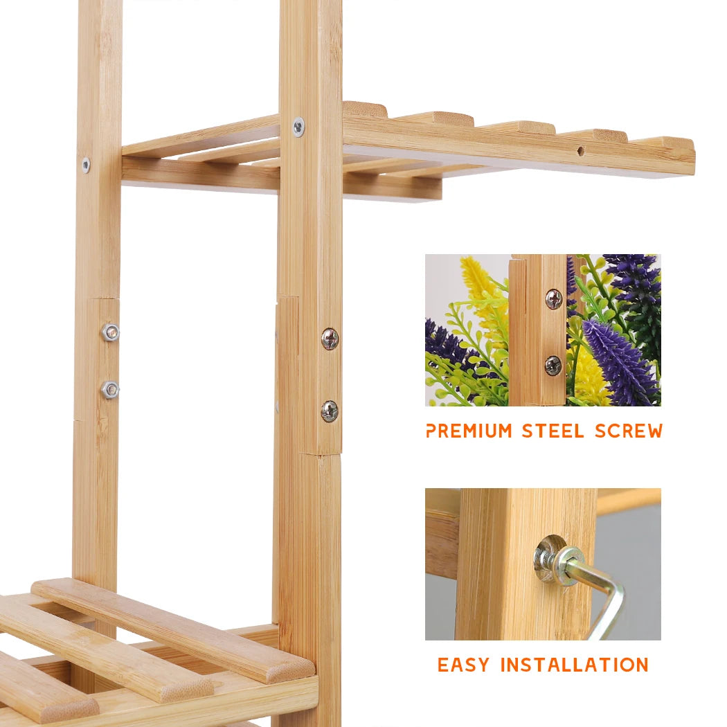 Six Tier Bamboo Plant Stand for Indoor and Outdoor Display