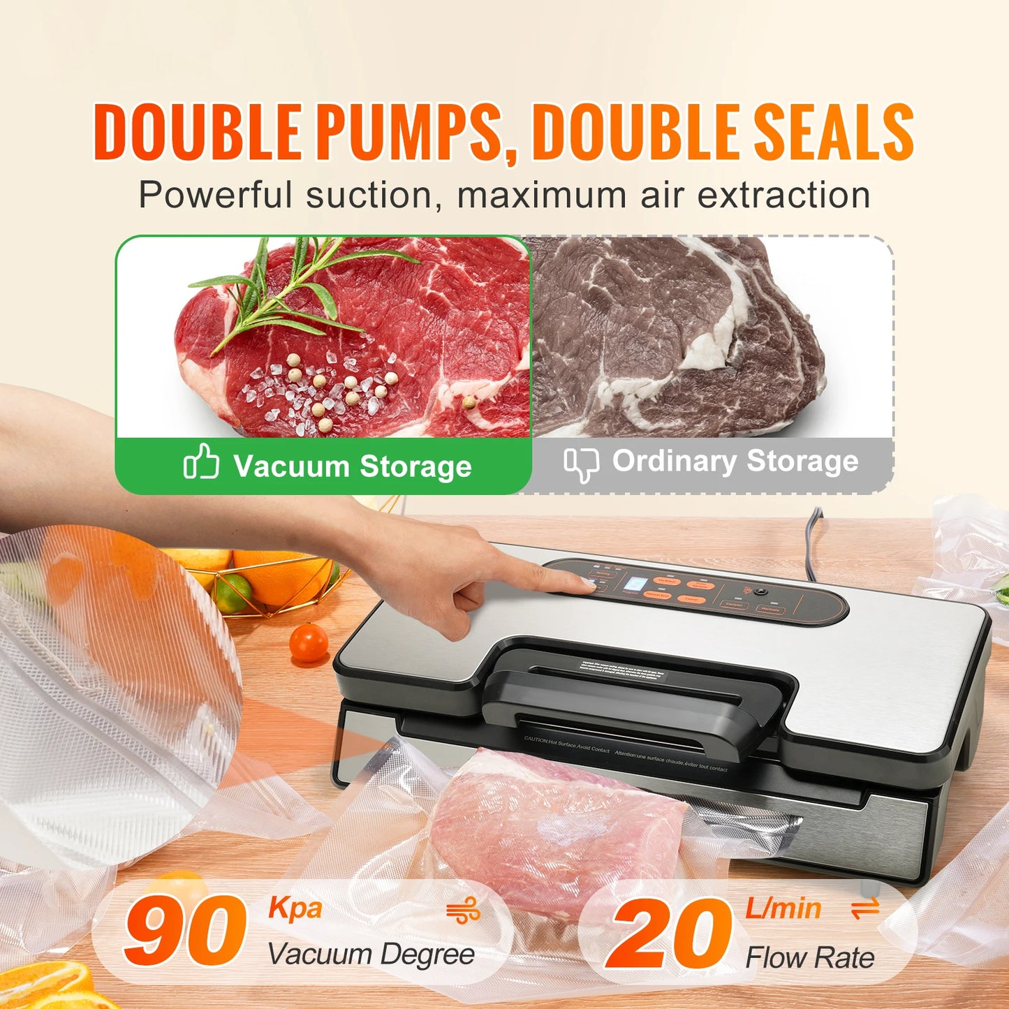 SucceBuy 90Kpa 130W Vacuum Sealer for Household Food Packaging