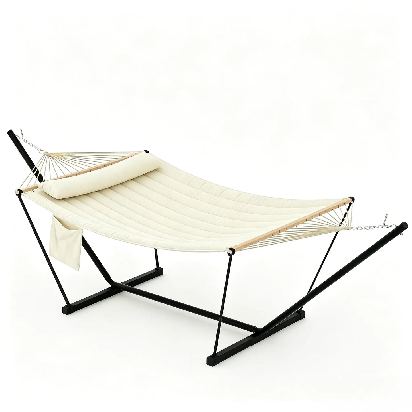 Double Outdoor Hammock For Two With Cushion And Foldable Steel Stand – Portable Heavy Duty For Garden, Patio, Beach, Backyard