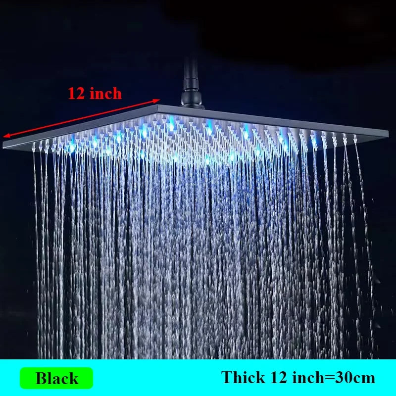 Luxury Brushed Nickel/Chrome/Black LED 16inch Rainfall Shower Head Stainless Steel Square Color Changing Lights Showerhead