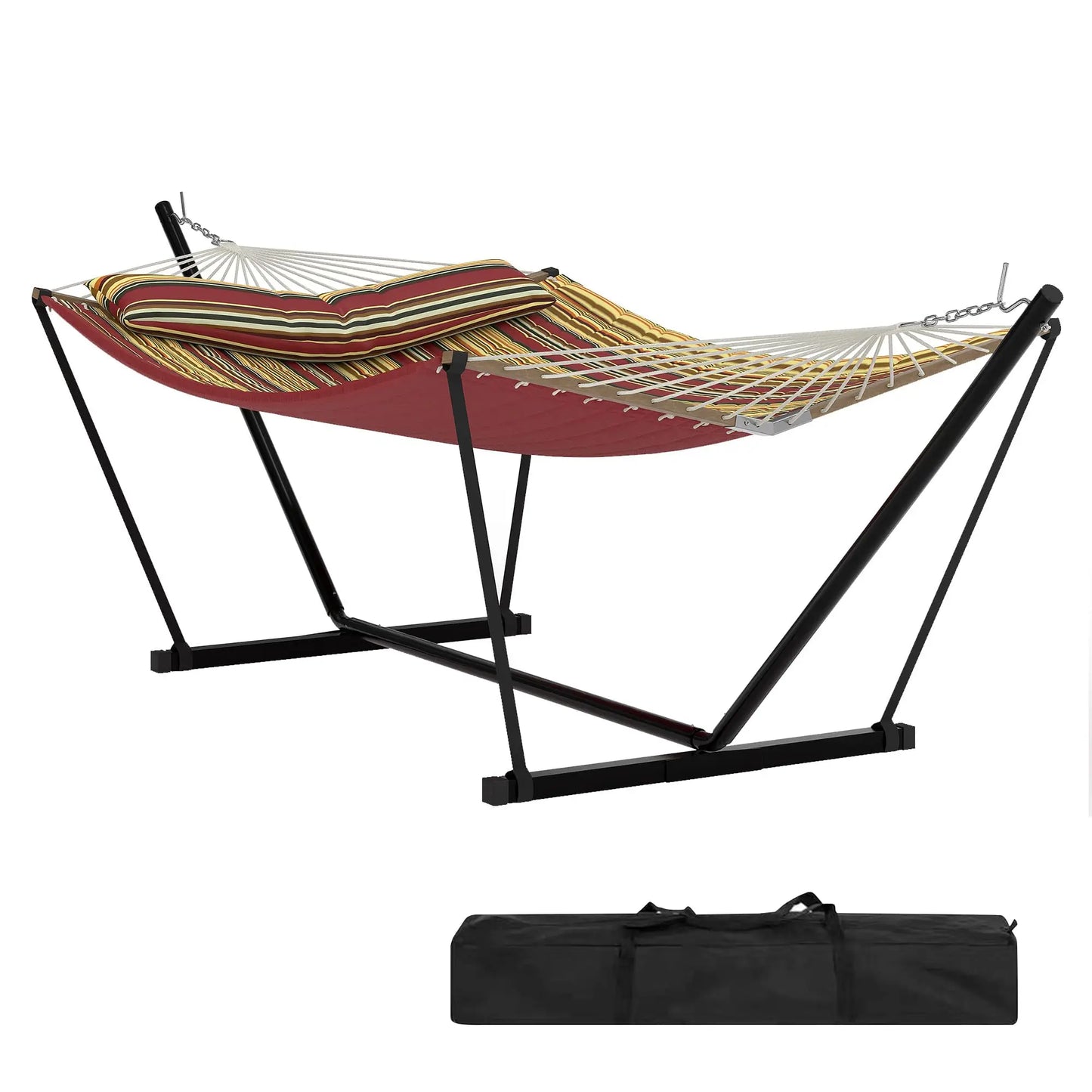 Double Outdoor Hammock For Two With Cushion And Foldable Steel Stand – Portable Heavy Duty For Garden, Patio, Beach, Backyard