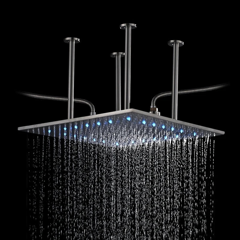 Luxury Brushed Nickel/Chrome/Black LED 16inch Rainfall Shower Head Stainless Steel Square Color Changing Lights Showerhead
