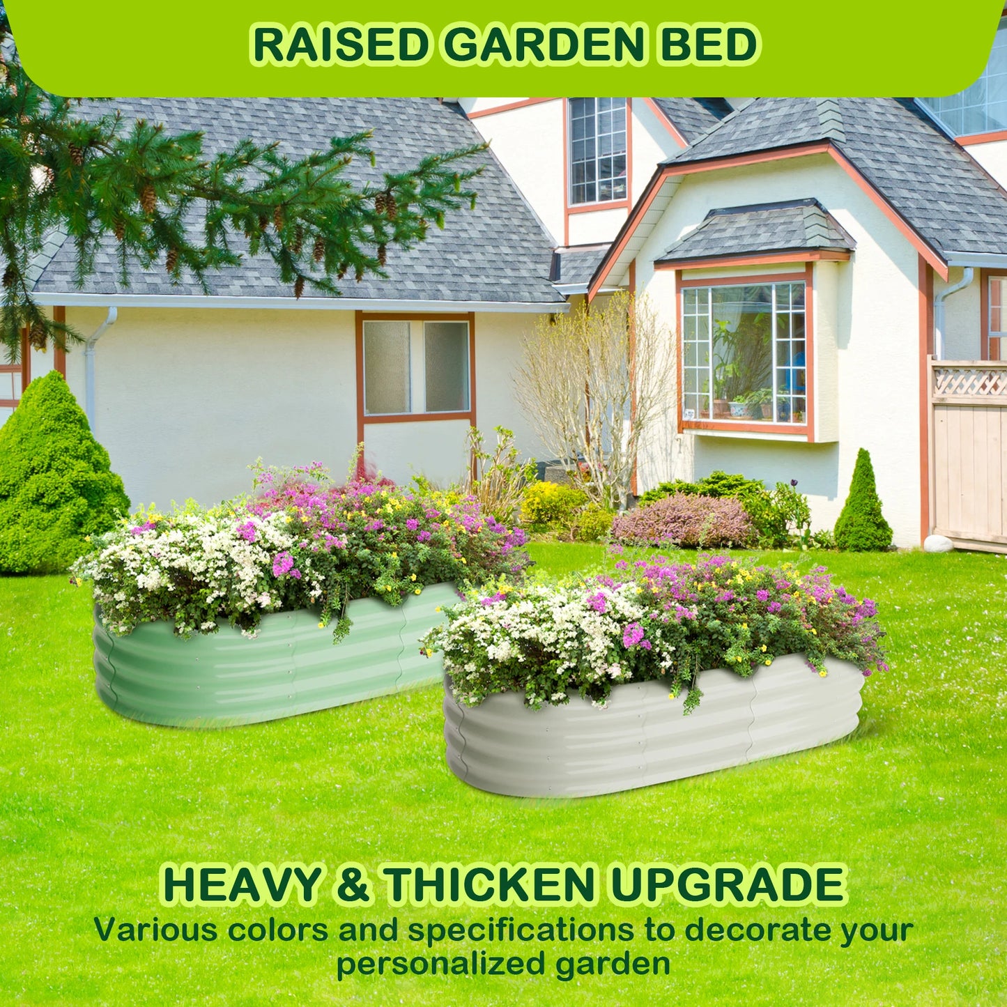HiMISS Two Pack Oval Galvanized Raised Garden Bed Outdoor