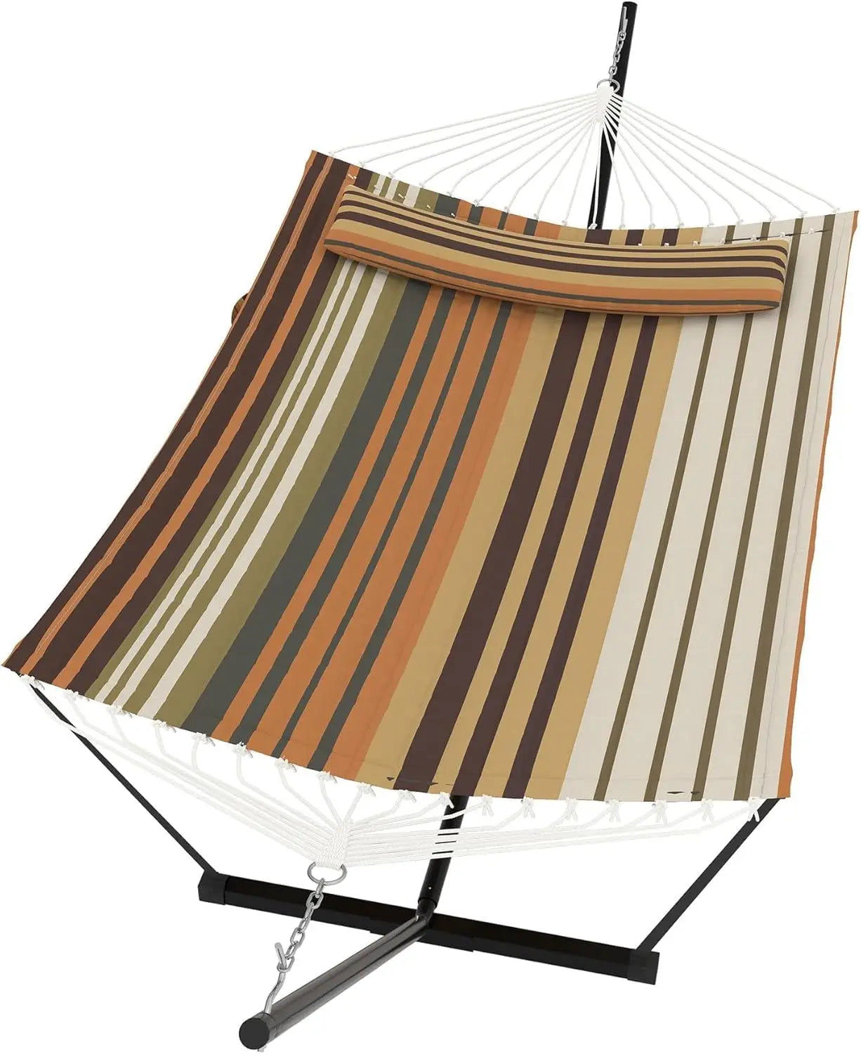 Double Outdoor Hammock For Two With Cushion And Foldable Steel Stand – Portable Heavy Duty For Garden, Patio, Beach, Backyard