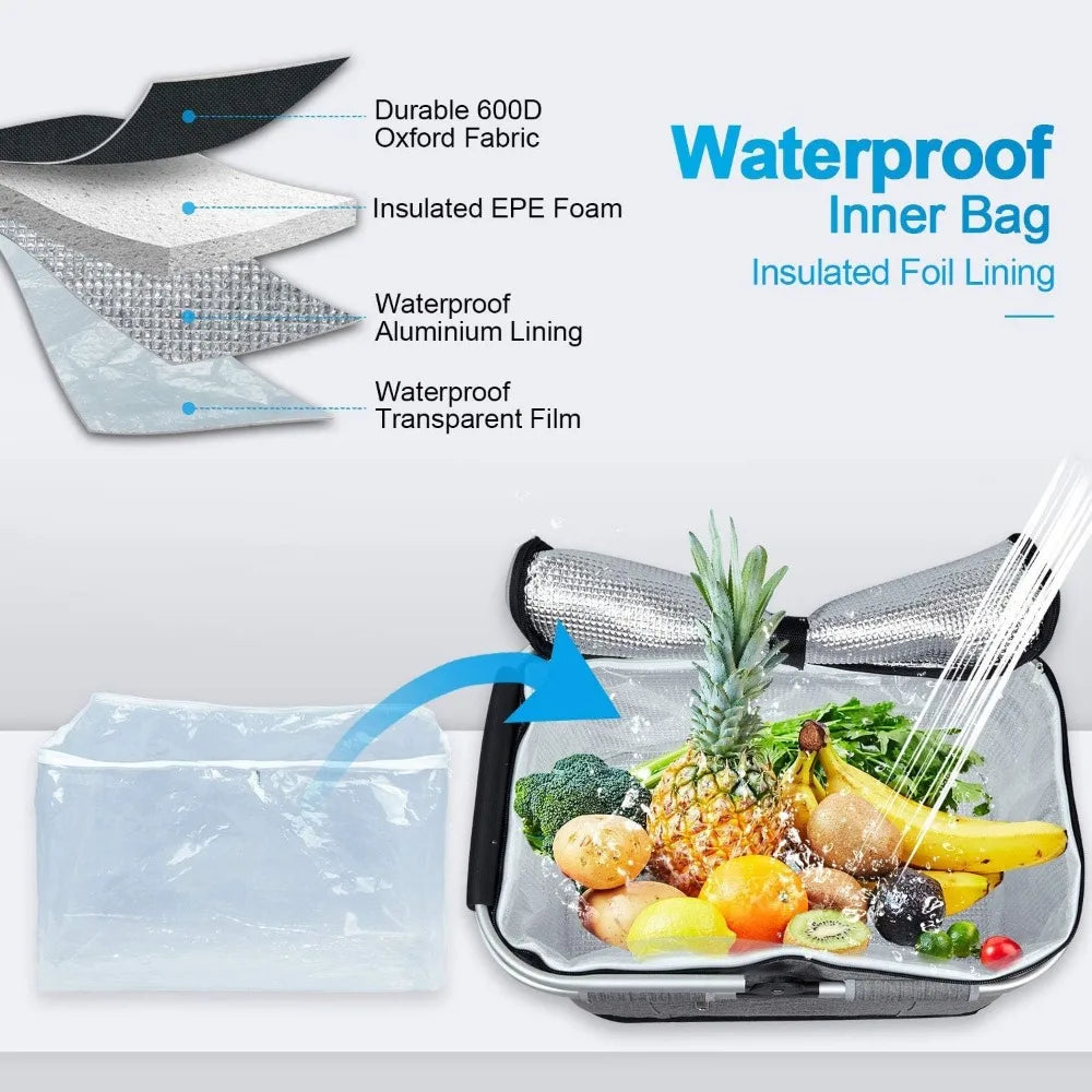 NBVCX Insulated Picnic Basket With Double Layer Pockets And Leakproof