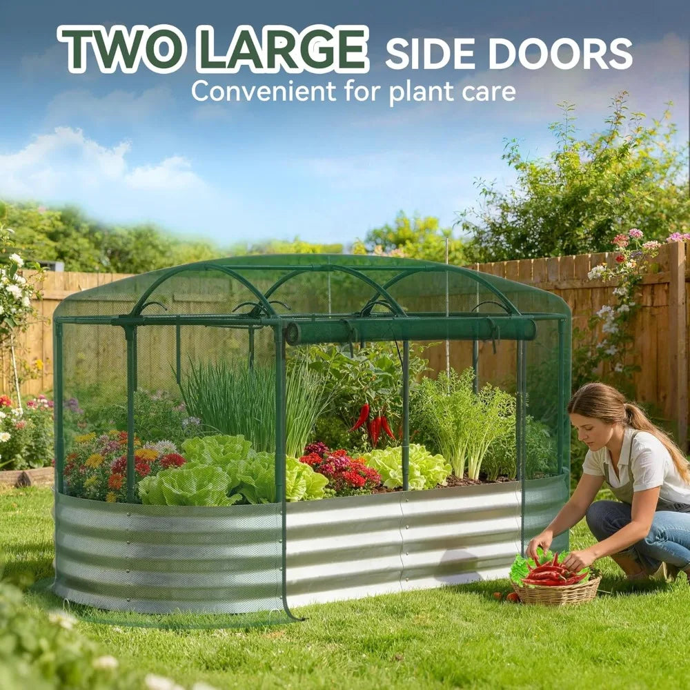 Self-Watering Galvanized Raised Garden Bed With Mesh Cover